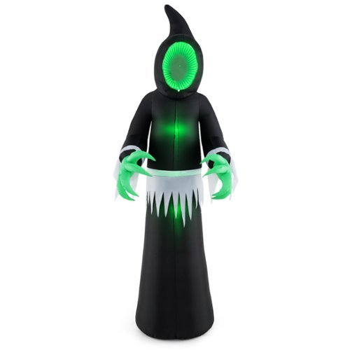 Costway 8 FT Giant Halloween Inflatable Ghost Blow up Ghost Decoration with Built-in LED Lights and Mirror Face - Black + Green