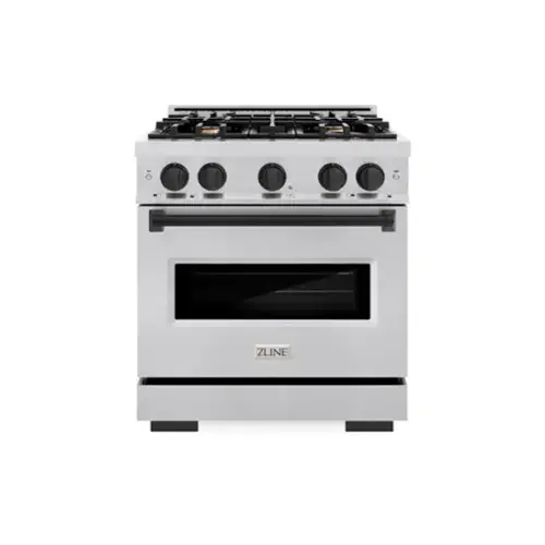 Front. ZLINE - ZLINE Autograph Edition 30" Classic Gas Range w/ 4 Burners & Matte Black Accents (CGRZ-30-MB) - Stainless Steel.