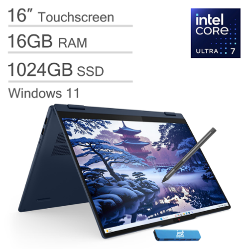 Lenovo - IdeaPad Flex 5i 16" WUXGA 2-in-1 Touch Laptop - Intel Core Ultra 7 - 16GB RAM - 1TB SSD - Digital Pen - Backlit - Win 11 - Cosmic Blue-Front_Standard 