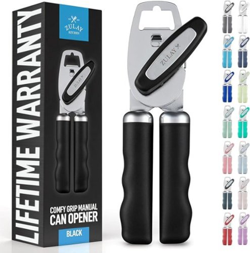 Zulay Kitchen - Heavy Duty Stainless Steel Manual Can Opener with Turn Knob & Comfy Soft Grip Handles - Black-Front_Standard 