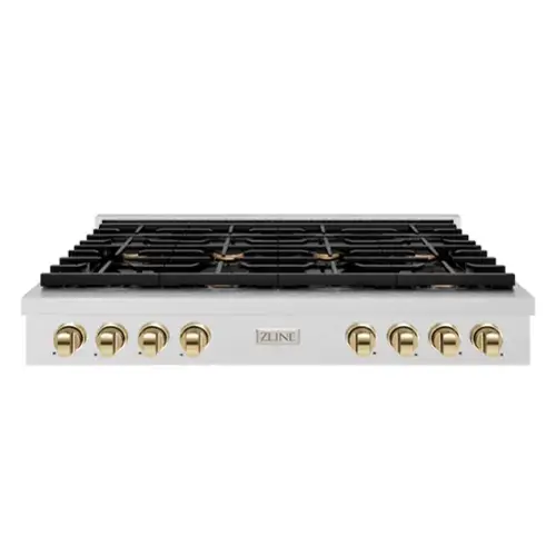 Front. ZLINE - ZLINE 48 in. Autograph Paramount Gas Rangetop with Gold Accents (SRTSZ-48-G) - Stainless Steel.