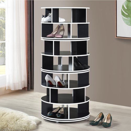Kings Brand Furniture - 7-Tier Rotating Shoe Rack, 360° Revolving Lazy Susan Spinning Shoe Rack Tower Storage Organizer - Black-Front_Standard 