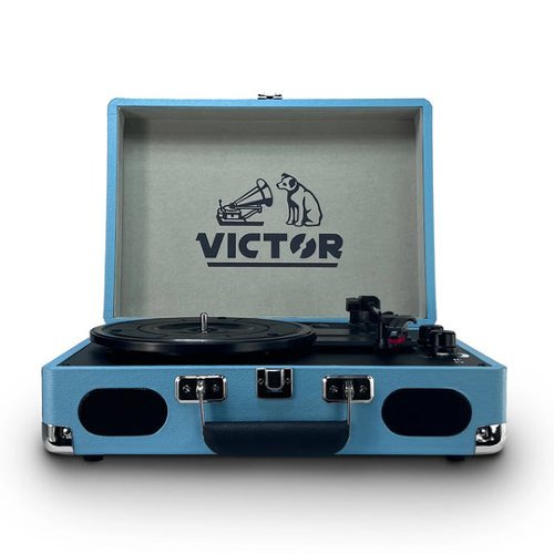 Victor Audio - Victor Metro Plus Portable Dual Bluetooth® Suitcase Turntable - Turquoise-Front_Standard 