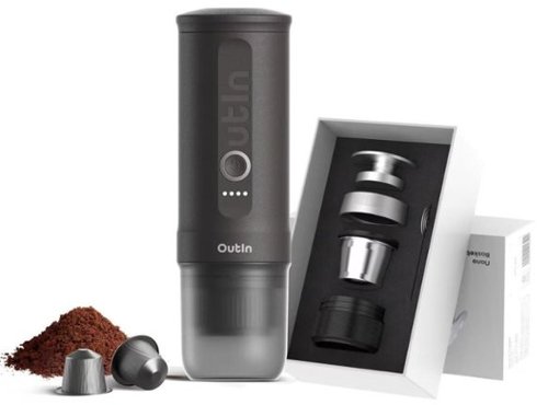 Outin - Nano Complete set Portable Espresso Machine with Double Shot Accessories - Black-Front_Standard 
