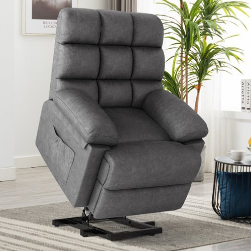 Bestier - Microfiber Power Lift Recliner with Side Pockets - 36" Wide - Gray