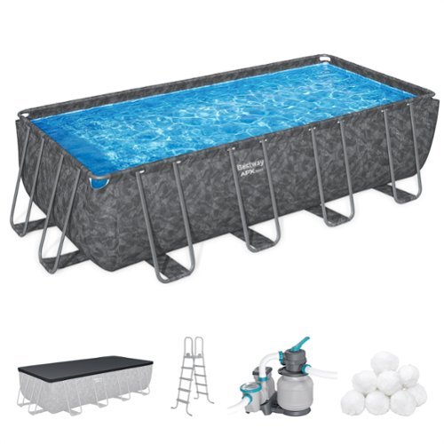 Bestway - APX 365 18' x 9' x 52" Rectangular Above Ground Swimming Pool Set - Gray-Front_Standard 
