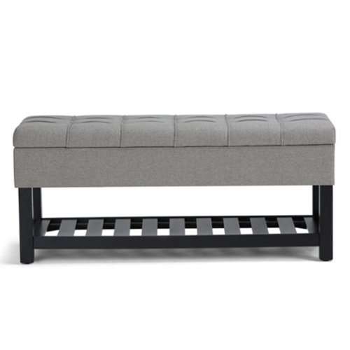 Simpli Home - Saxon 44 inch Wide Traditional Rectangle Storage Ottoman Bench - Dove Gray-Front_Standard 