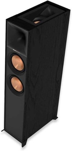 Klipsch - R-605FA 100W Floorstanding Dolby Atmos Speaker - Black (Each) - Black Textured Wood Grain Vinyl-Front_Standard 