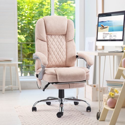 U-HOMY - Heated Massage Office Chair with Footrest, 6-Point Massage and Lumbar Support, Ergonomic Reclining Desk Chair - Pink-Front_Standard 