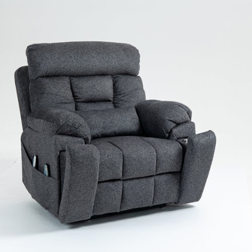 Boyel Living - Oversized Elderly Electric Lift Chair 4 OKIN Motor 180° Flat Heat Massage 2 Remote 2 Cup Holder 2 Pocket - Gray-Front_Standard 