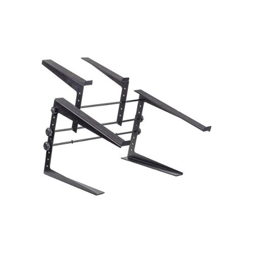 Headliner - Covina Controller Stand for DJ Controller and Laptop, Dual-Tier Adjustable Stand with Non-Slip Rubber Padding - Black-Front_Standard 