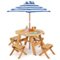 Costway - Kids Wooden Table Set with Octagon Table 4 Stools & Removable Adjustable Umbrella - Natural-Front_Standard