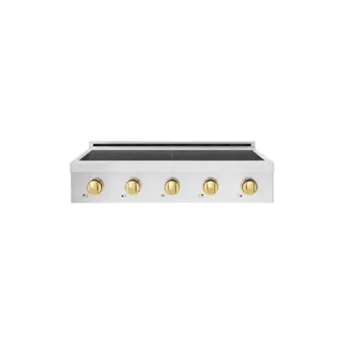 Front. ZLINE - Autograph 36 in. Paramount Built-in Induction Rangetop with 5 Element Cooktop in Satin Steel & Polished Gold Accents - Satin Stainless Steel.