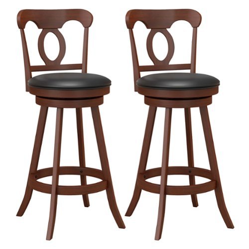 Costway Set of 2 Wooden Bar Stools 30" Swivel Bar Height Chairs with Footrest for Kitchen Pub - Espresso + Black