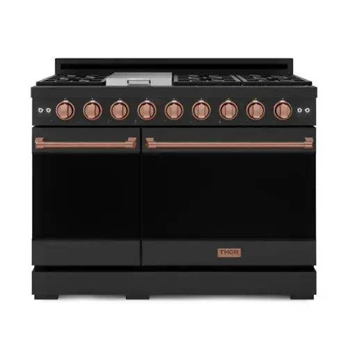 Front. Thor Kitchen - Gordon Ramsay Series by Thor Kitchen 6.8 Cu. Ft Freestanding Liquid Propane Gas Range with Rose Gold Hardware - Black.