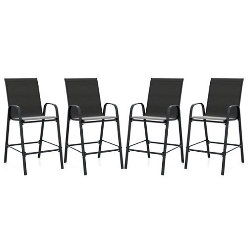 Gymax - 4PCS Outdoor Bar Stools 29'' Fabric Bar Height Stools w/ Armrests & Footrest - Black-Front_Standard 