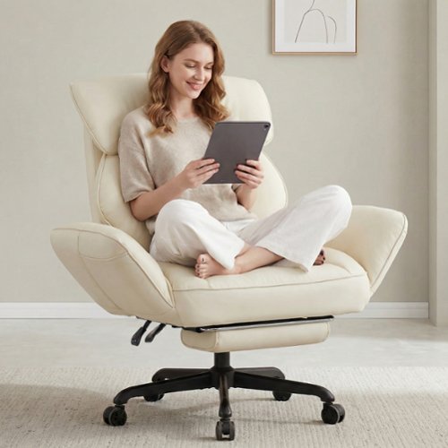 Dowinx - Cross Legged Office Chair with Pivoting Armrests,Criss Cross Chair with Footrest and Reclining Backrest - Beige-Front_Standard 