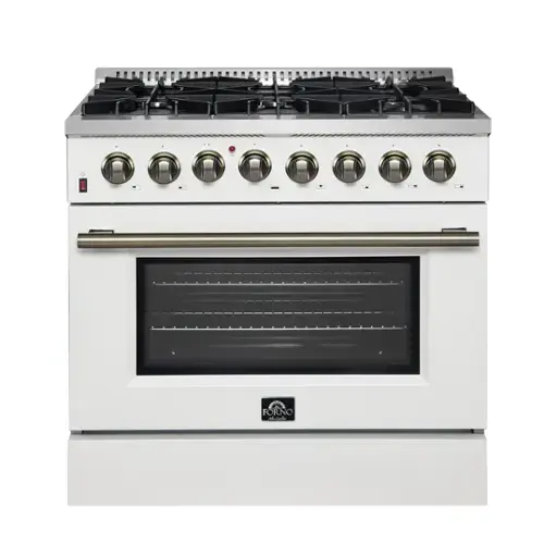 Front. Forno Appliances - Galiano 5.36 Cu. Ft. Freestanding Dual Fuel Electric Range with Convection Oven - White Door.