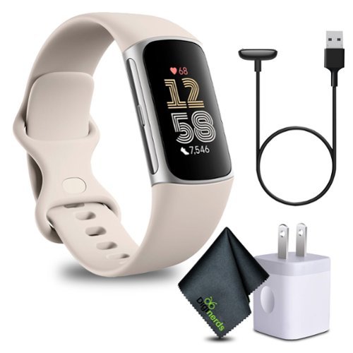 Fitbit - Charge 6 Fitness Tracker Smartwatch- Porcelain/Silver Bundle - Silver - (2023)-Front_Standard 