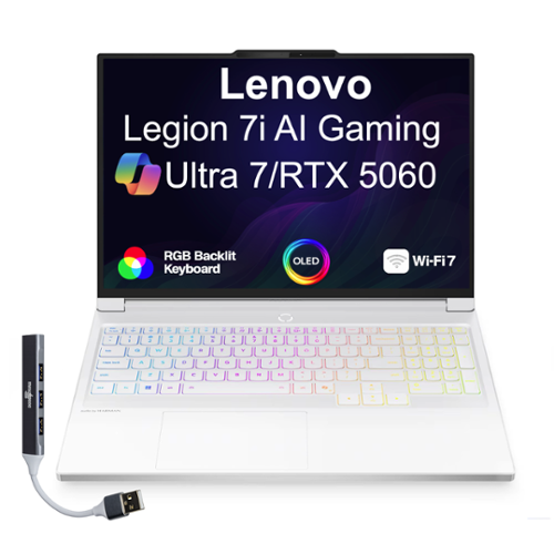 Lenovo - Upgraded - Legion 7i Laptop 16.0 WQXGA Display (Core Ultra 7 255HX, 64GB, 4TB SSD, GeForce RTX 5060, Win 11 Pro) w/USB Hub - Glacier White-Front_Standard 