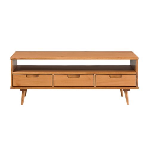 Walker Edison - Mid-Century Modern Minimalist Solid Wood Storage Coffee Table - Caramel-Front_Standard 