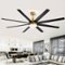 Breezary - 72" Large Indoor Ceiling Fan with Remote, 8 ABS Blades, 6-Speed DC Motor, Timer, 7''/12''Downrods, Light/No Light Option - Gold and Black (With Light)-Front_Standard