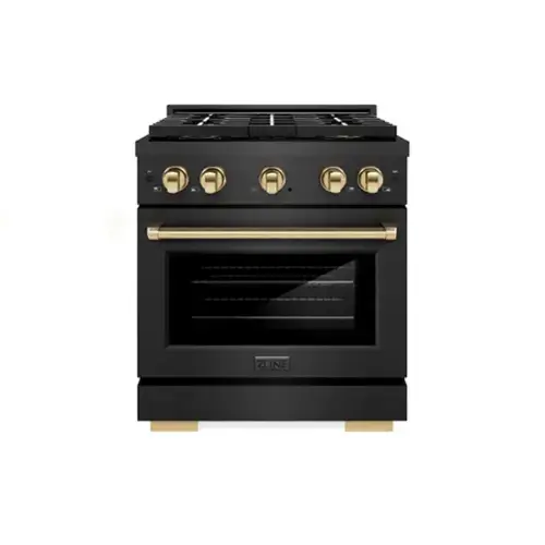 Front. ZLINE - Autograph 30 in. 4.2 cu. ft. Manual Clean Freestanding DuoPro Gas Range in Black Satin Stainless Steel and Gold Accents - Black Satin Stainless Steel.