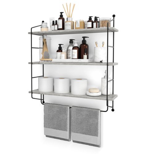 Sorbus - 3-Tier Floating Bathroom Shelves for Wall - Wood Wall Storage for Towels, Over The Toilet Storage Cabinet - Gray-Front_Standard 