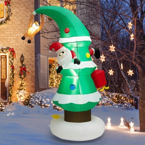 Costway 8FT Inflatable Christmas Tree with Santa Claus, Blowup Holiday Decoration - Multicolor