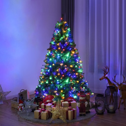 Costway - 5Ft Pre-Lit Artificial Christmas Tree Hinged 150 LED Lights - Green