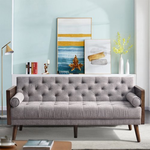 Bestier Twin Wide Cotton Fabric Cushion Back Upholstered Tuxedo Arm Sofa Bed, 2 in 1 Convertible Loveseat Couch