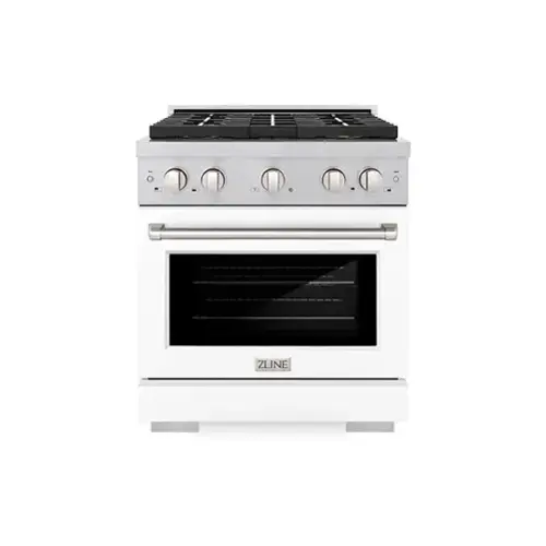 Front. ZLINE - ZLINE 30 in. 4.2 cu. ft. Freestanding Paramount Dual Fuel Range with DuoPro Cooktop - Stain Steel/White Matte.