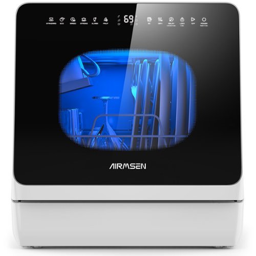 AIRMSEN - Portable Countertop Dishwasher with Salt Chamber & 5L Built-in Water Tank - 18H Delay Start & ECO Mode - Black-Front_Standard 