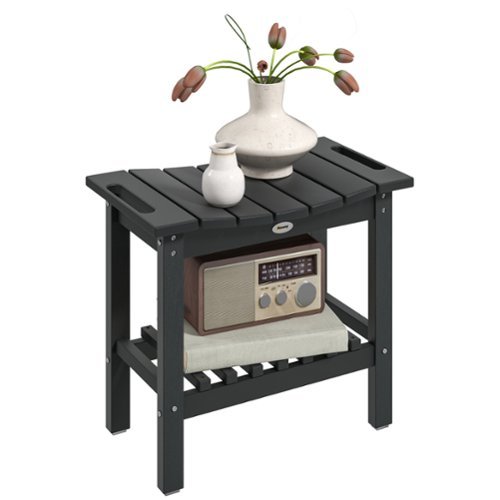 Outsunny - Shower Bench for Inside Shower, HDPE Shower Stool with Handle, Storage Shelf, Non-Slip Pads - Black-Front_Standard 