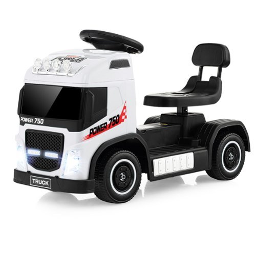 Gymax - 6V Kids Electric Ride-on Truck Battery Powered Ride-on Toy w/ LED Lights - White-Front_Standard 
