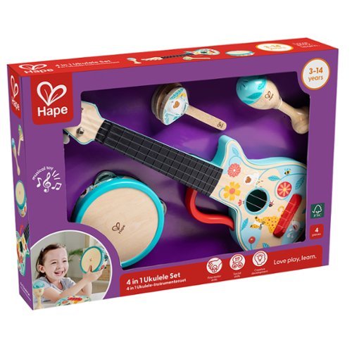 Hape - Hape: 4-In-1 Ukulele Set - 4pc Wooden Instrument Playset, 3+