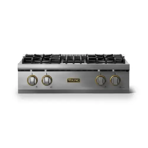 Front. Viking - 30"W. Pro5S 4 Burner Built-in Gas Sealed Burner Rangetop-LP-Stainless Steel/Brushed Brass - Stainless Steel.