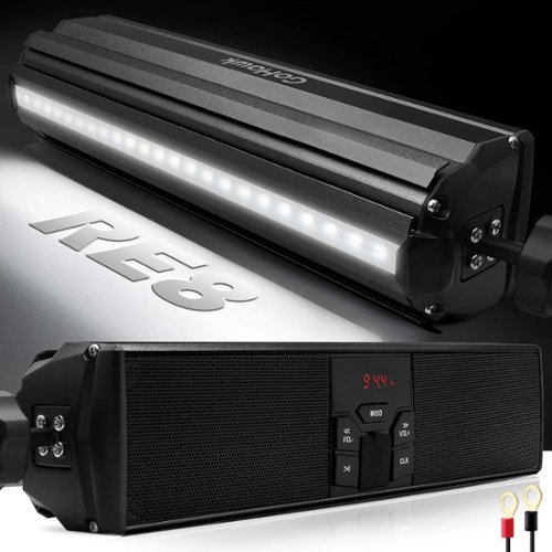 GoHawk - Bluetooth Motorcycle Speakers, Waterproof Soundbar Stereo Audio Stereo System w/ LED, FM Radio, USB Music for ATV, RE8 - Black-Front_Standard 