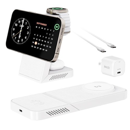 INVZI - 3-in-1 Fast Wireless Charging Station Multiple Devices, MagFree Transform 15W Magnetic Travel Charger Stand for iPhone 1-Front_Standard 