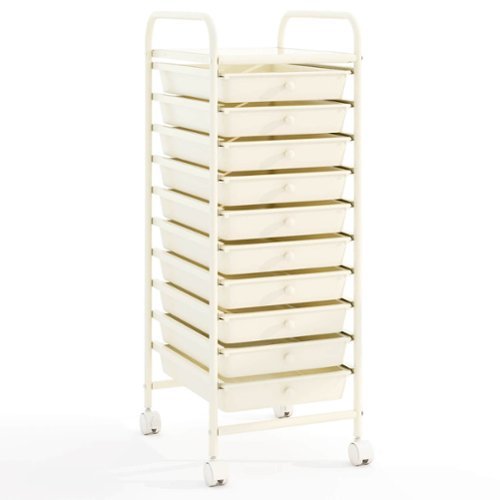 Costway - 10 Drawer Rolling Storage Cart Scrapbook Paper Office School Organizer - White-Front_Standard 