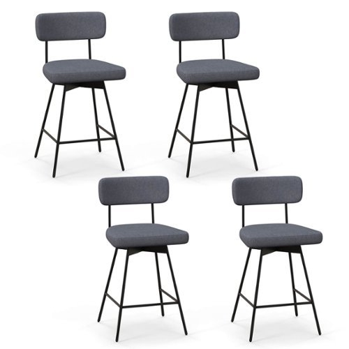 Costway - 25" Upholstered Swivel Bar Stool Set of 4 with Padded Seat & Backrest Metal Frame - Gray