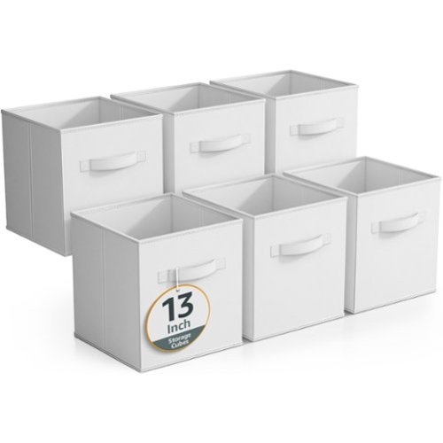 Sorbus - Fabric Storage Cubes - 6 Foldable Storage Bins for Organizing Pantry, Cubbies, Toy Box - Clothes Storage - White-Front_Standard 