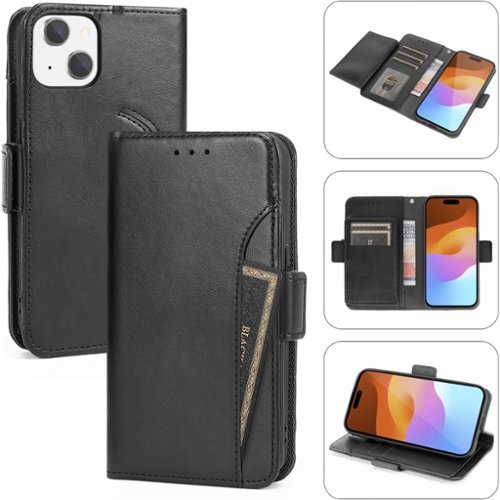 SaharaCase Genuine Leather Folio Wallet Case for Apple iPhone 15 Plus - Black BUY IN EUROPE