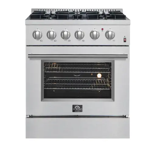 Front. Forno Appliances - Marco 4.32 Cu. Ft. Freestanding Dual Fuel Convection Range with Dual Ring Burner - Silver.