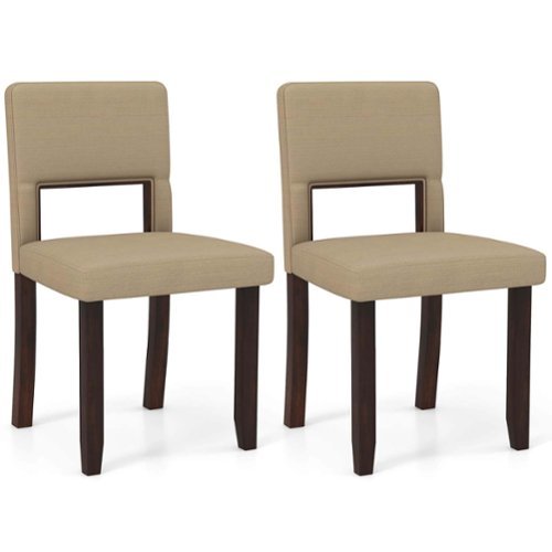 Costway Wooden Dining Chair Set of 2 with Acacia Wood Frame Padded Seat & Back Home - Beige+Brown