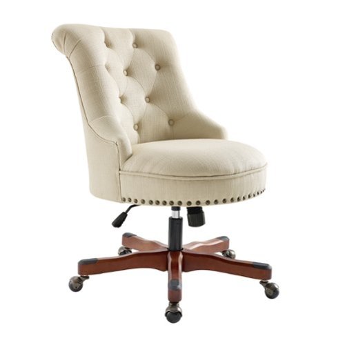 Linon Home Décor - Scotmar Plush Button-Tufted Adjustable Office Chair With Wood Base - Beige-Front_Standard 