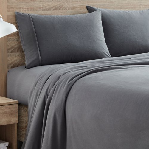 Sweet Home Collection - Solid Flannel Sheets Warm and Cozy Extra Deep Pockets, Full - Gray-Front_Standard 