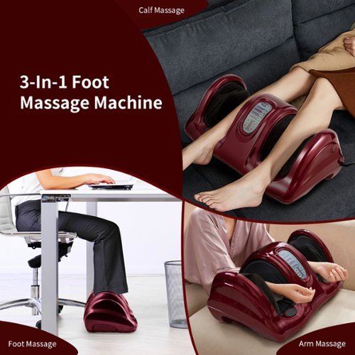 Costway Shiatsu Foot Massager Kneading and Rolling Leg Calf Ankle with Remote Burgundy - Burgundy/Black SHOP ONLINE