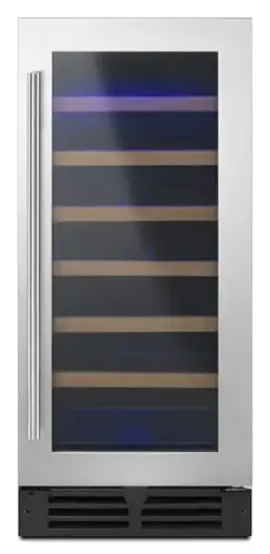 Front. Whirlpool - 34-Bottle Built-In Wine Cooler - Stainless steel.