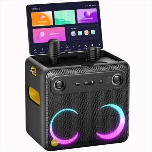 Ikarao - Smart portable Karaoke Machine with Lyrics Display, 32GB Karaoke Tablet, 2 Wireless Mics, 300W Peak Power, 4 DJ Lights-Front_Standard 